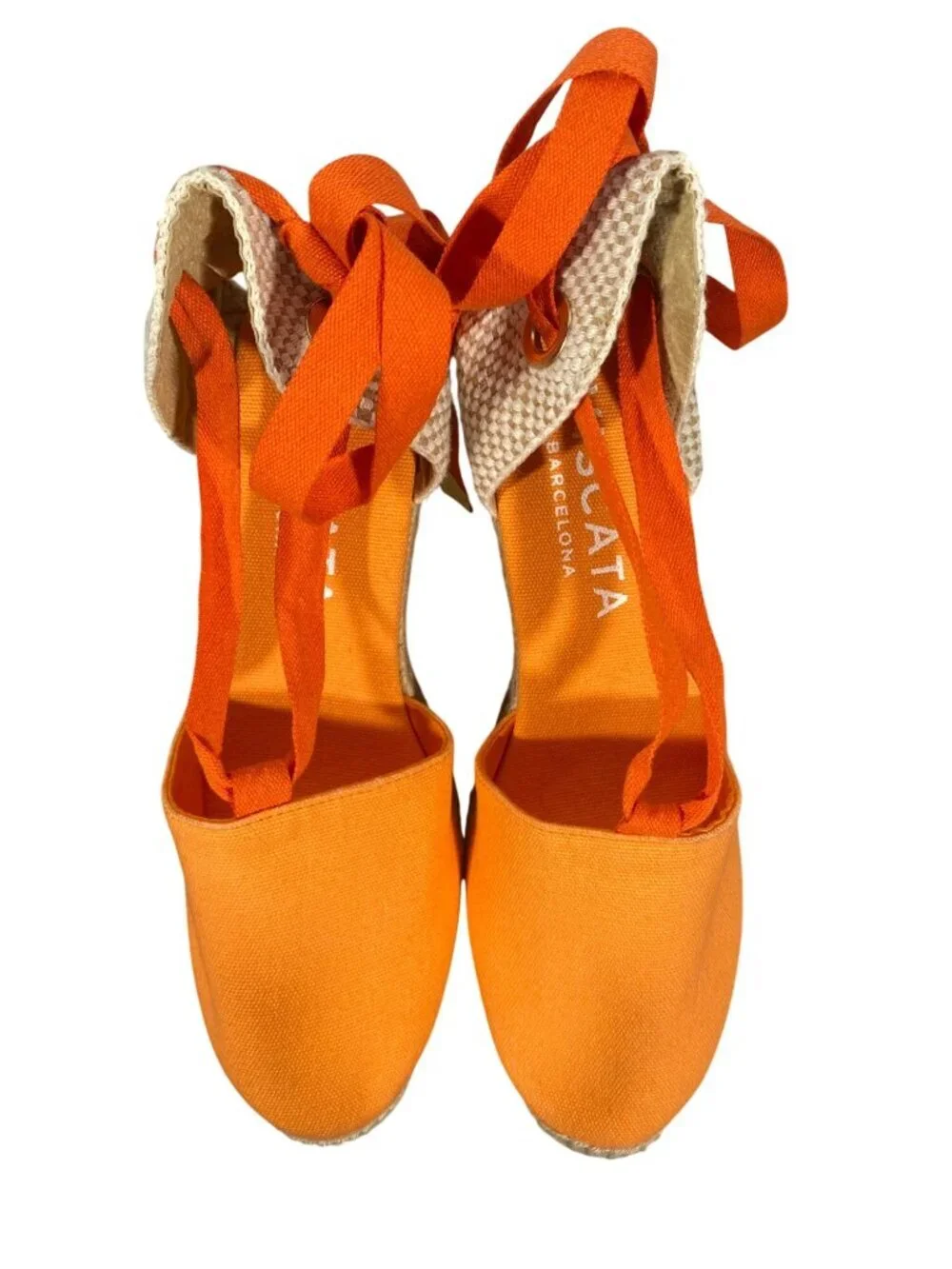 Viscata Espadrille Wedge Sandals Ankle Tie Canvas colorful bright melon 39